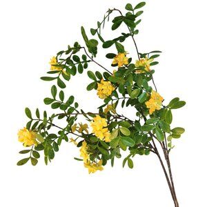 Artificial Yellow Flowering Branches Faux Stems With Green Leaves 2 Piece Set